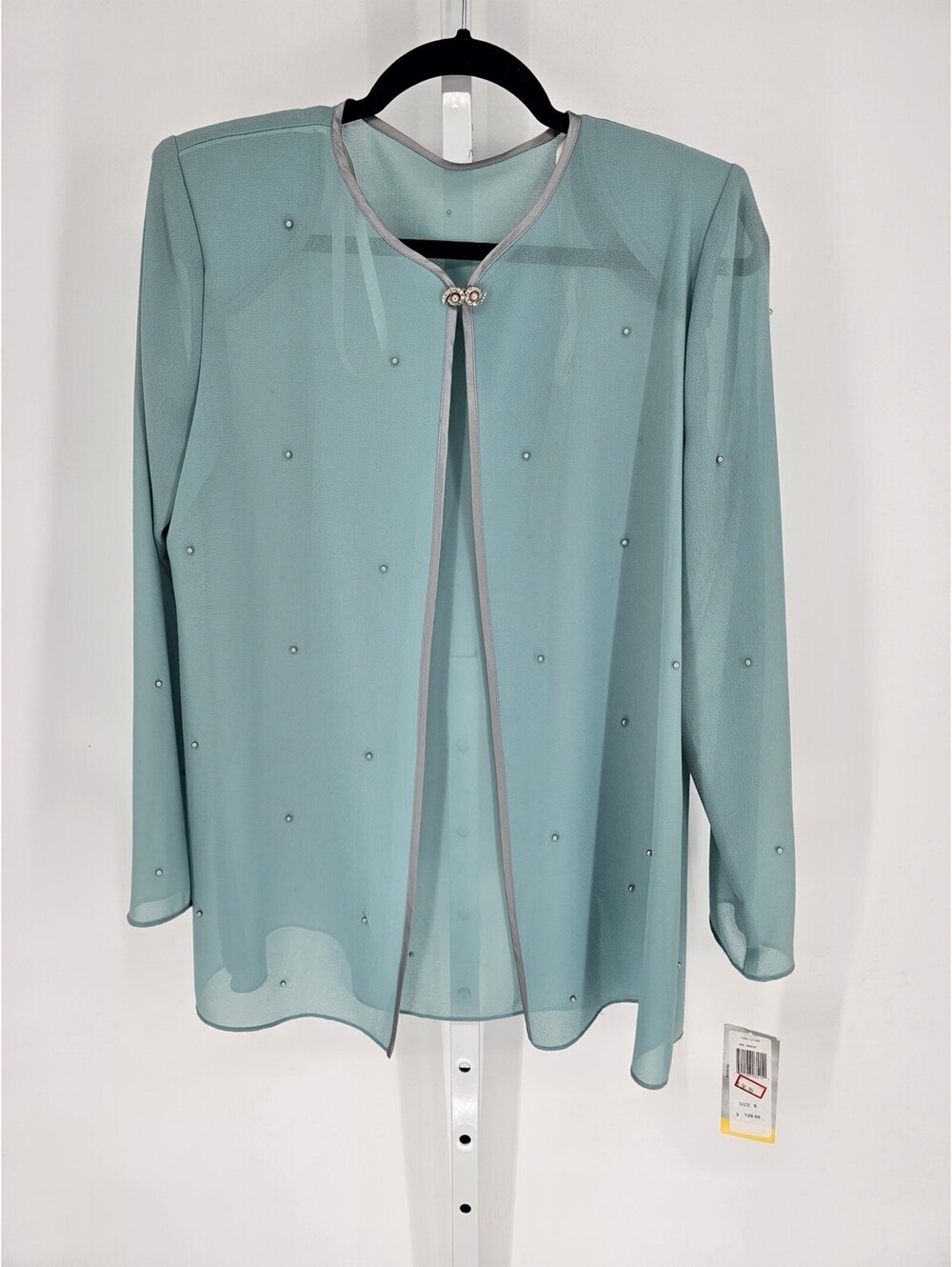 Vintage Patra Womens Sz 6 Light Blue Formal Sheer Jacket w/ Pearl Accents NEW